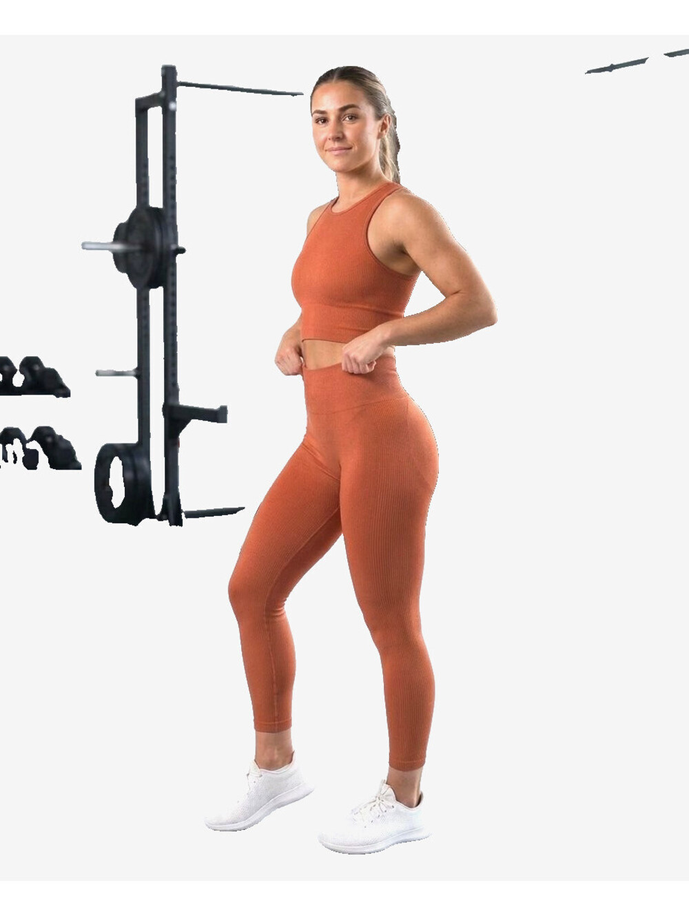 Forever 21 Mid-Rise Leggings Womens S Orange Peach Skinny Ribbed Active